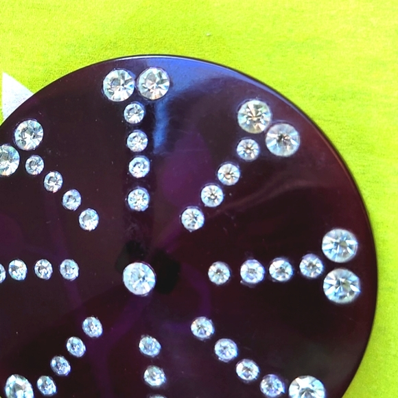 VTG Bakelite Celluoid Plastic Purple Ink Blue Rhinestones Antique Button 2.5" - Picture 13 of 16